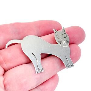 Vintage Mexico Taxco TC-39 Sterling Silver 925 Modernist Cat Brooch